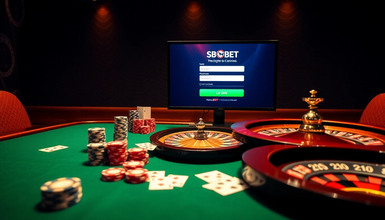 Experience sbobet login indonesia with a vibrant online casino scene featuring poker tables and gaming excitement.