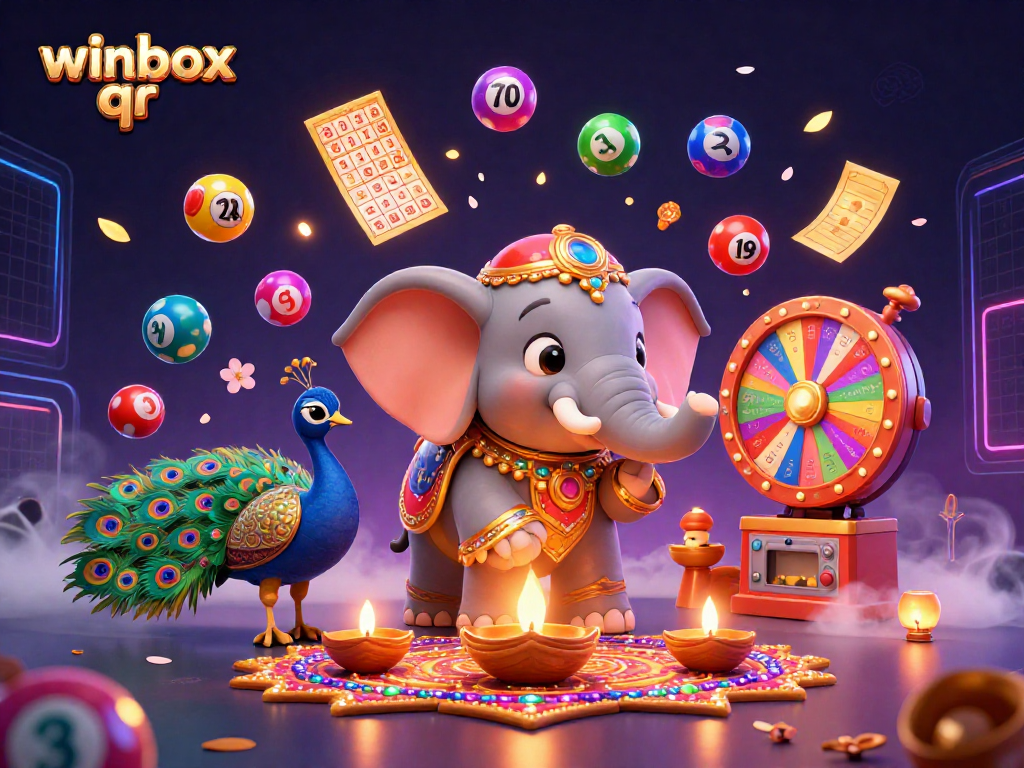 Winbox QR lottery experience featuring dynamic elements of colorful balls and prizes.