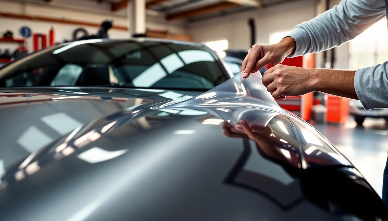Technician expertly applying PPF Chattanooga to a luxury car, showcasing precision and professionalism.