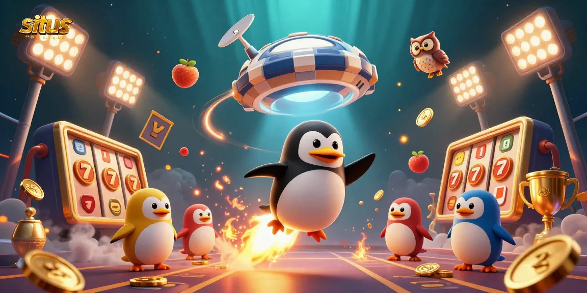 Situs Thailand: Enjoy an exciting 3D casino adventure with a golden penguin and vibrant slot game elements.