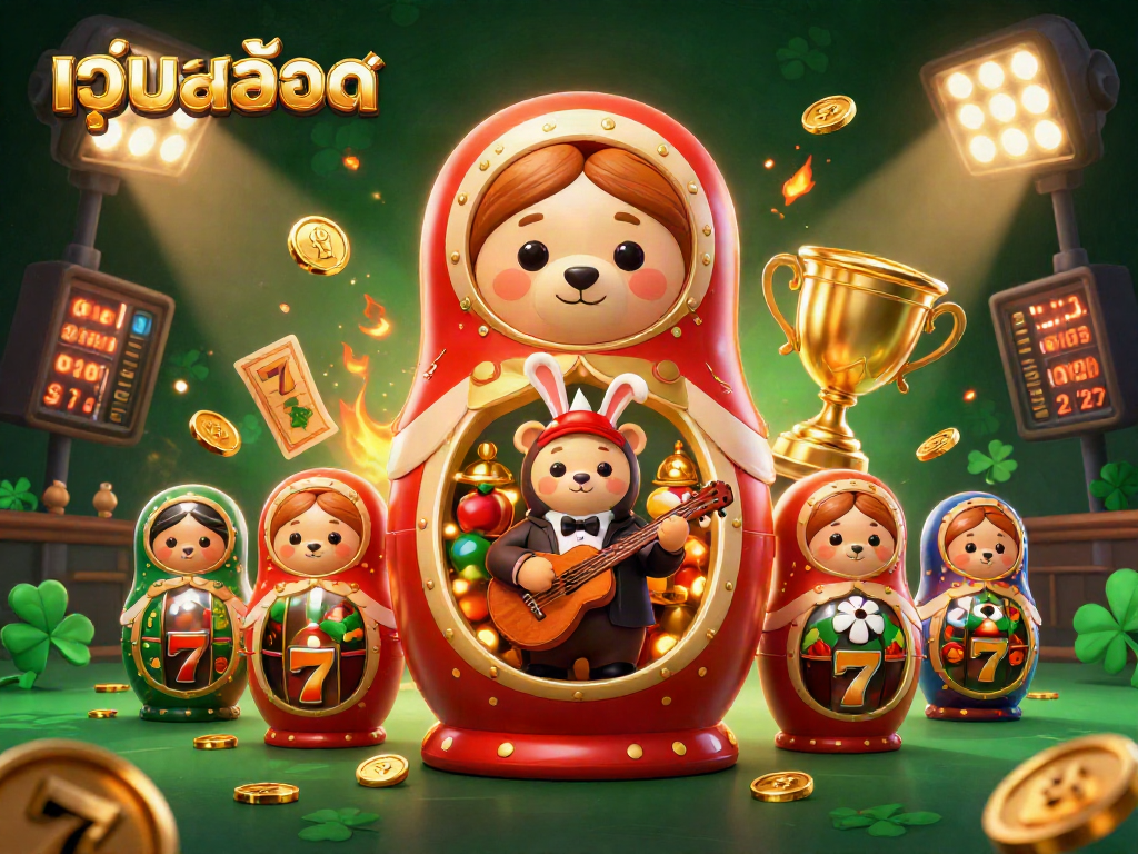 Experience เว็บสล็อต with vibrant illustrations of exciting slot games and dynamic casino elements.