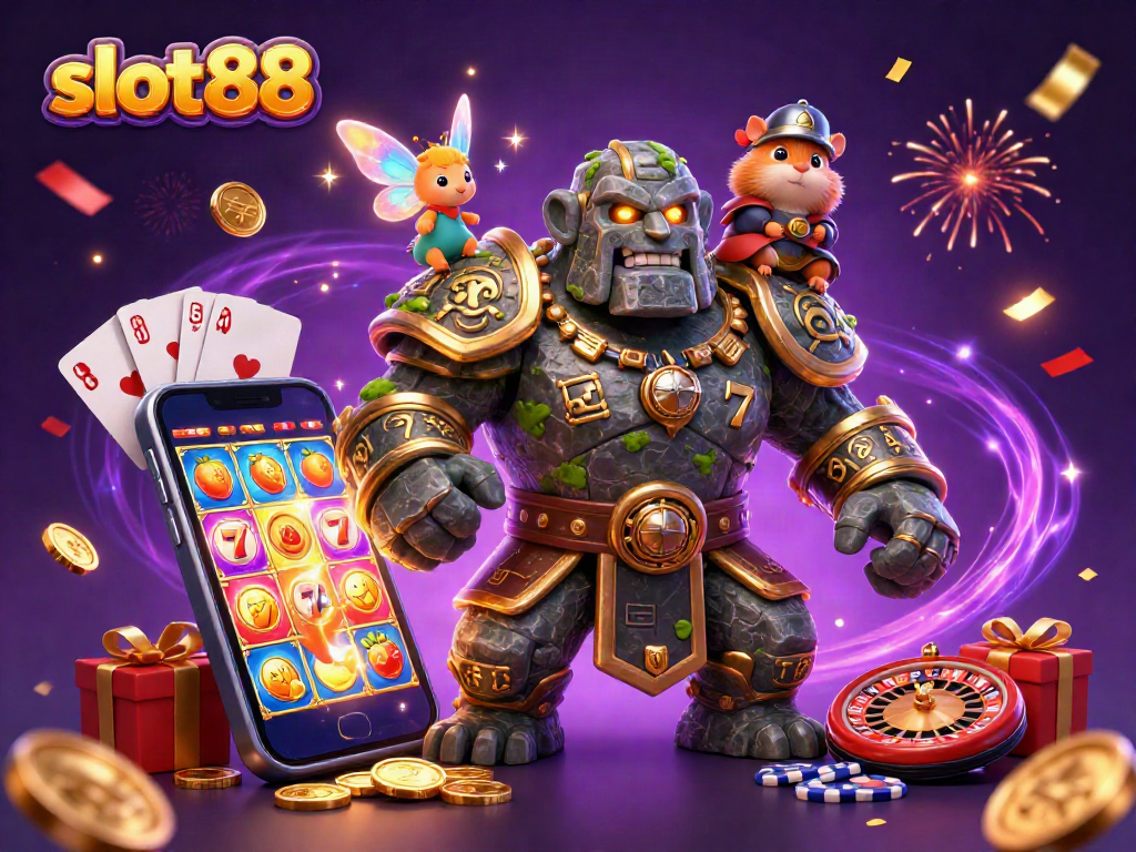 Play slot88 and spin winning reels with a stone golem guardian and magical companions!