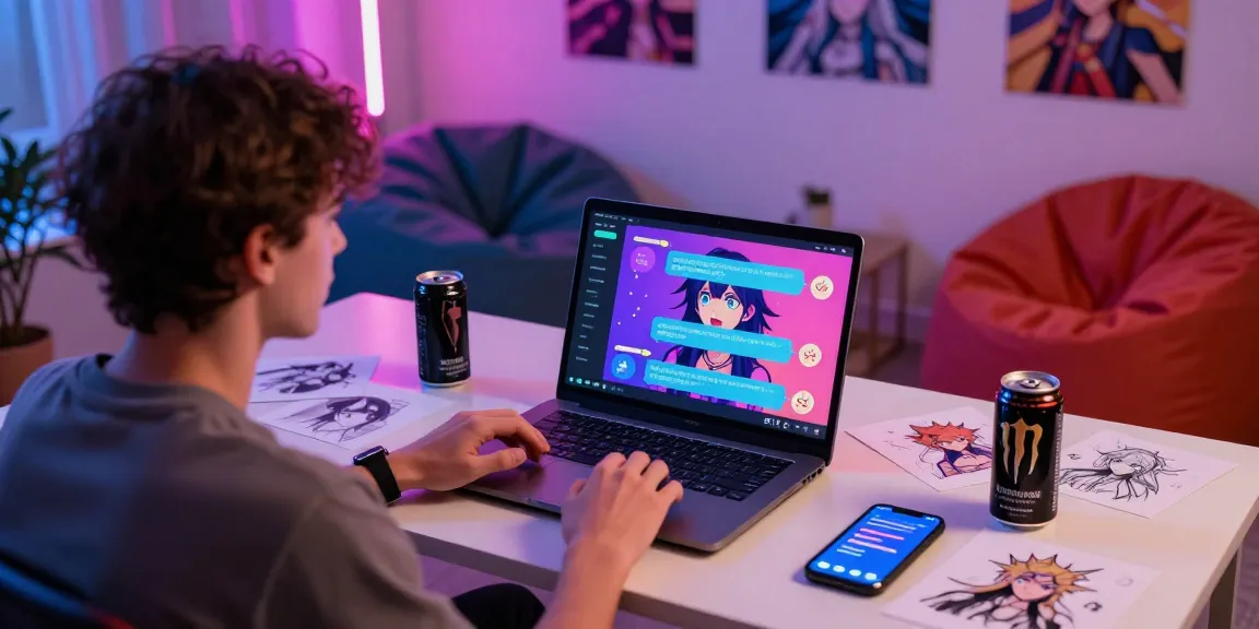 Dynamic NSFW AI chat interaction with engaging character design and vibrant workspace atmosphere.
