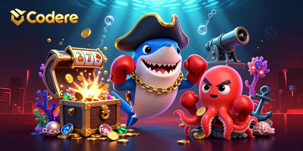 Codere enhances your gaming experience with a vibrant casino scene featuring a pirate shark, pufferfish, and octopus.