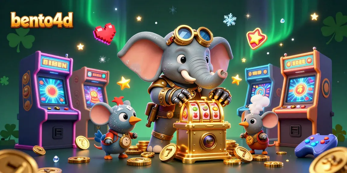 Berinteraksi dengan bento4d dalam suasana kasino bertema steampunk yang hidup, menampilkan extravaganza mesin slot yang unik.