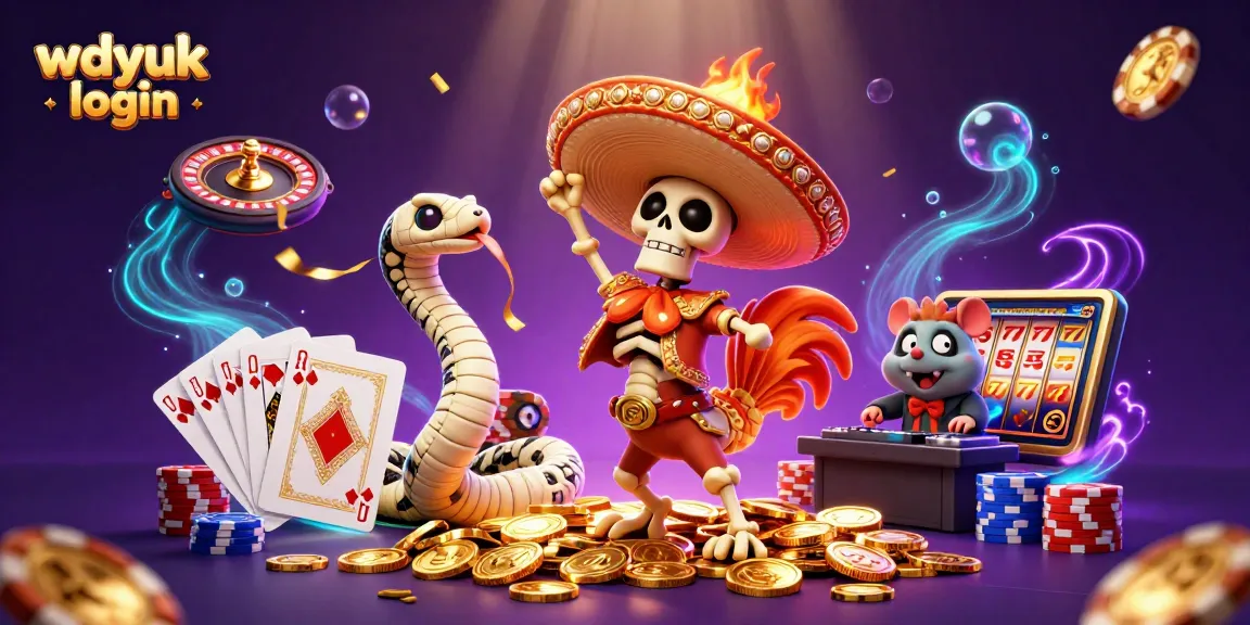 wdyuk login offers exciting casino adventures with a mariachi rooster celebrating atop golden coins.