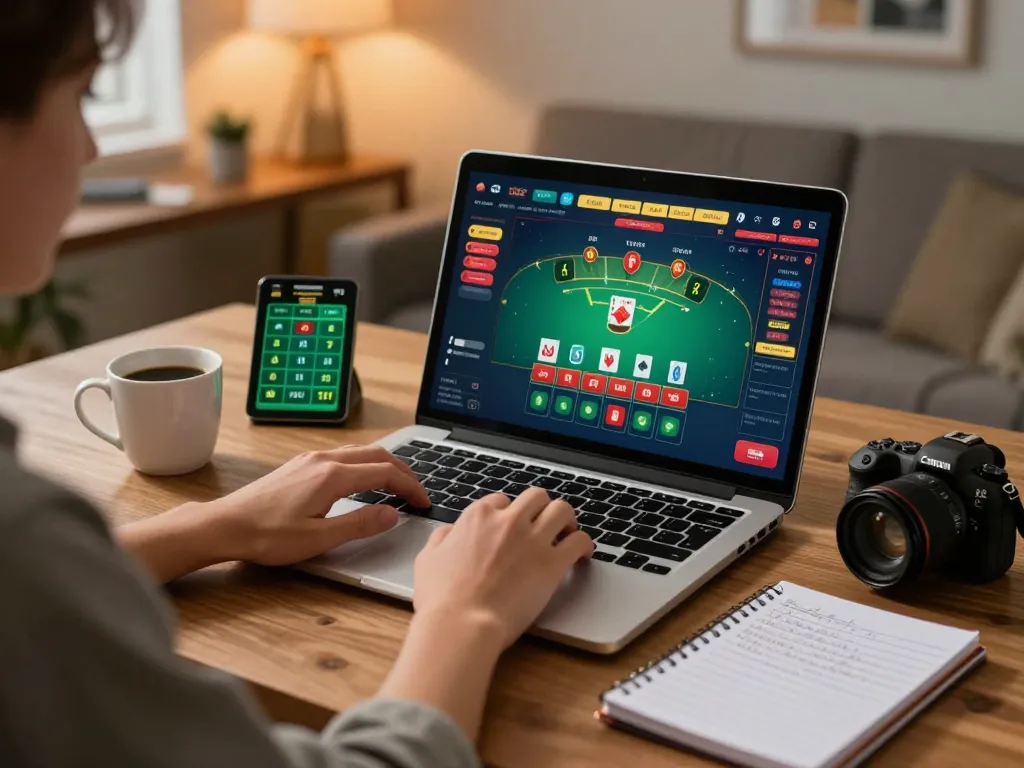 hubet online blackjack game session with player focused on strategy notes and gameplay
