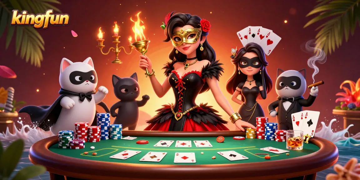 Join the fun at kingfun with a vibrant casino scene, showcasing thrilling poker elements and dynamic gameplay.