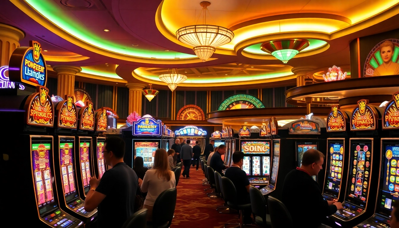 Players enjoying exciting slot games in a luxurious casino environment filled with vibrant machines.