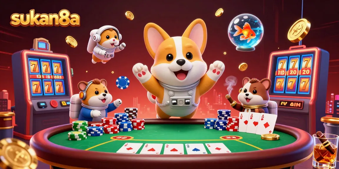 Engage in intense gambling action with sukan8a as animated characters celebrate wins and strategy.