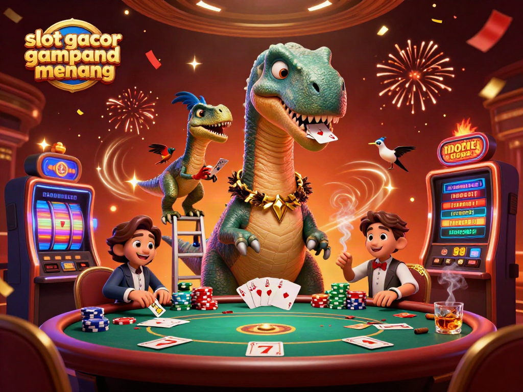 Experience winning moments with slot gacor gampang menang in this vibrant casino scene featuring dynamic characters.