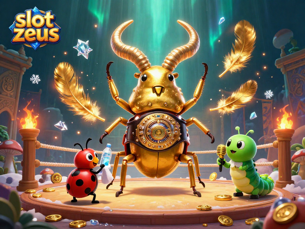 Experience the thrill of slot zeus with a vibrant 3D casino illustration featuring unique characters and rich game elements.