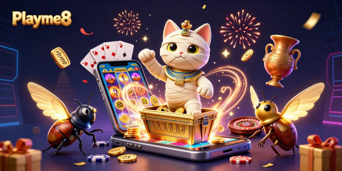 เล่น Playme8 กับแมวมัมมี่ในคาสิโนพีระมิด พบเกมสล็อตและคาสิโนสดมากมาย