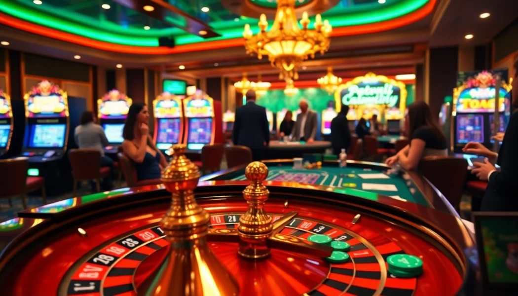 Experience thrilling gameplay with result china at a luxurious casino scene, showcasing poker chips and roulette.