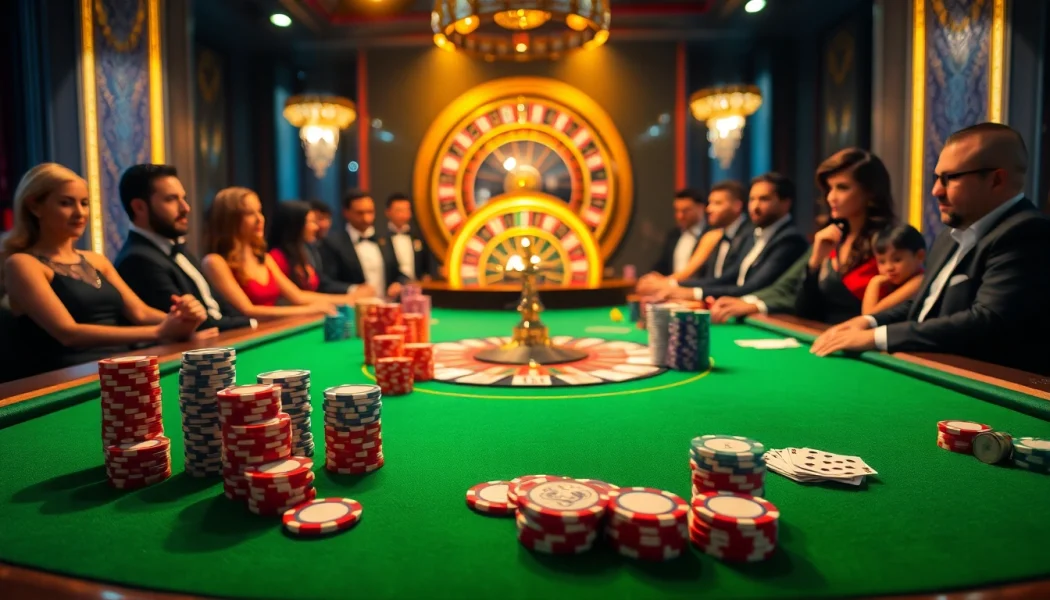 A lively poker table with colorful chips and cards representing king.88 excitement in the casino.