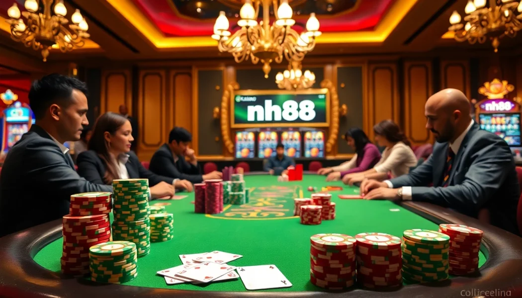 Experience high-stakes poker at NH88, surrounded by luxury and excitement in a vibrant casino setting.