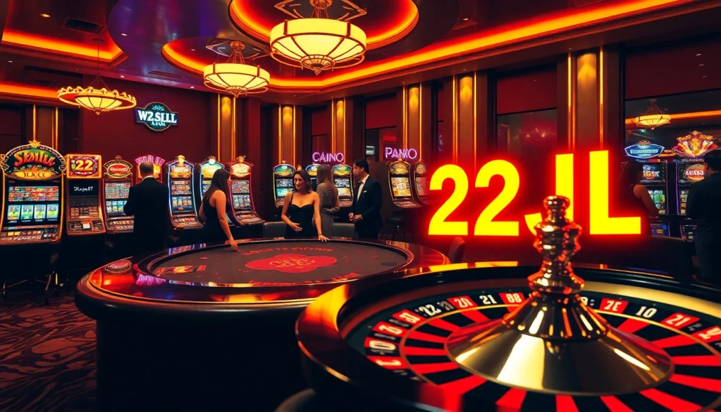 Experience the thrill of gaming at 22JL Casino with vibrant tables and slot machines.