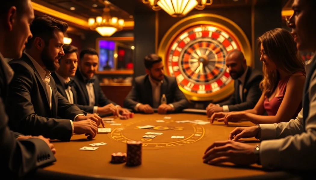Players engaging in an exciting poker game at SODO66 casino with vibrant chips and warm lighting.