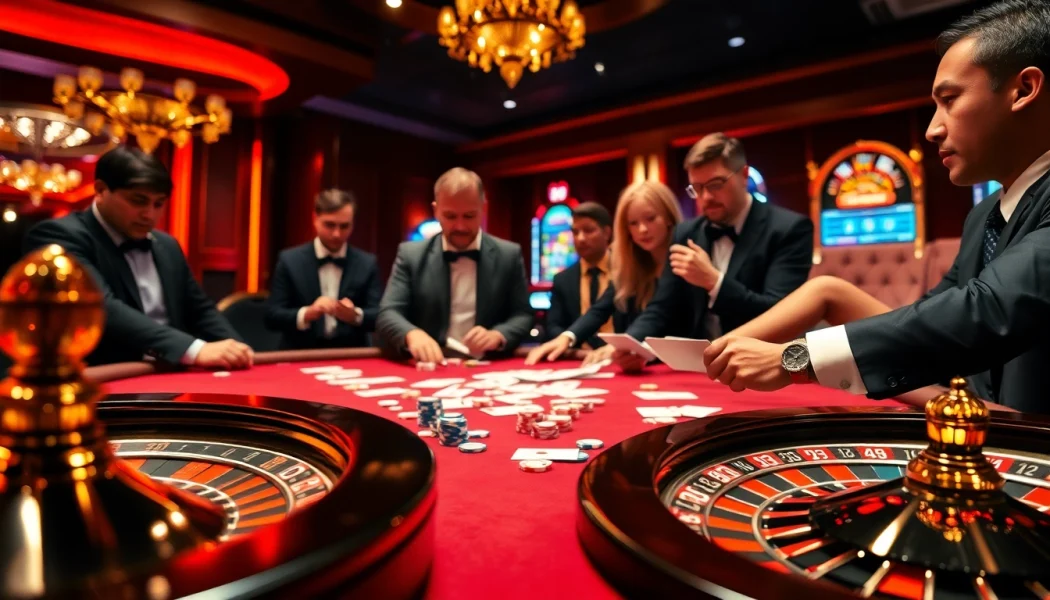High-stakes poker scene at 88i casino with players and dealer in a luxurious setting.