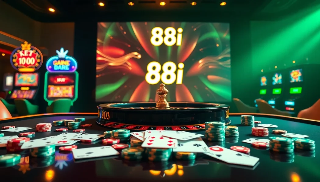 Engaging roulette table scene at 88i casino featuring cards and chips for an exciting gaming experience.