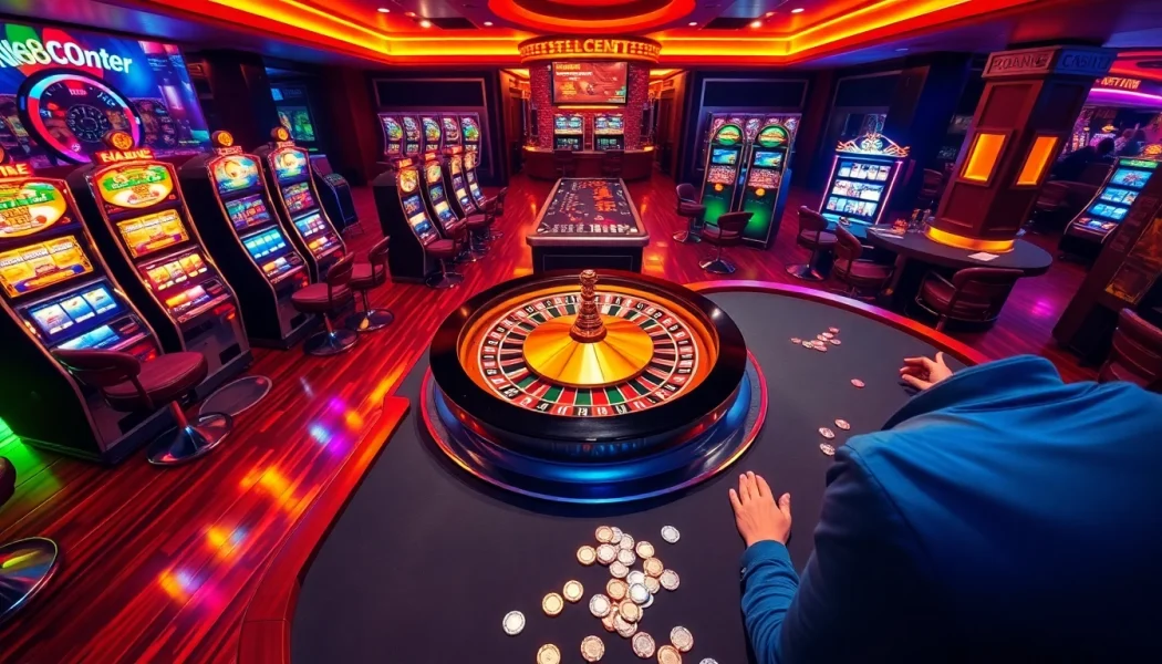 Nk88.center offers an exciting casino experience with vibrant slot machines and engaging poker tables.