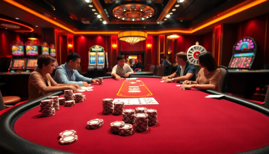 Engaging players at BJ38's vibrant casino table, showcasing poker excitement and strategy.