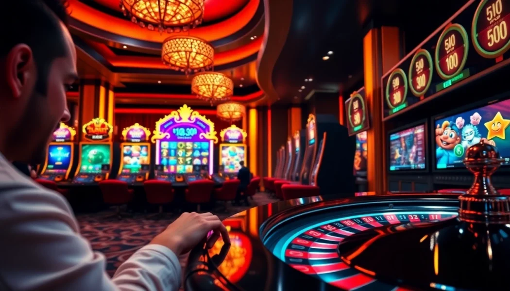 Engaging players at https://xx88.today/ in a luxurious casino ambiance, surrounded by slot machines and poker chips.