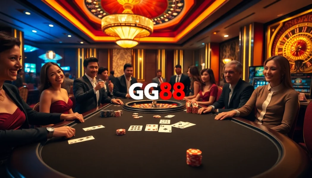 Engaging casino scene at https://gg88.mov/ showcasing excitement in a luxurious setting with poker tables and roulette.